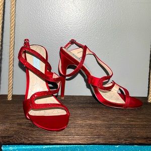 Betsey Johnson Red Strap Satin Stilettos